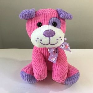 Hug & Luv Puppy Dog Plush Pink Purple Ribbed Corduroy Texture 9” Stuffed Animal
